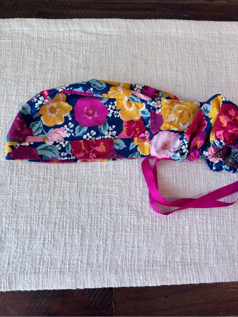 Floral Surgical Cap with Bright Ribbon